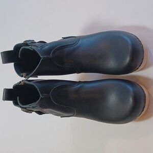 No. 6 Leather Clog Buckle Boots Wood Platform SZ 38 Black